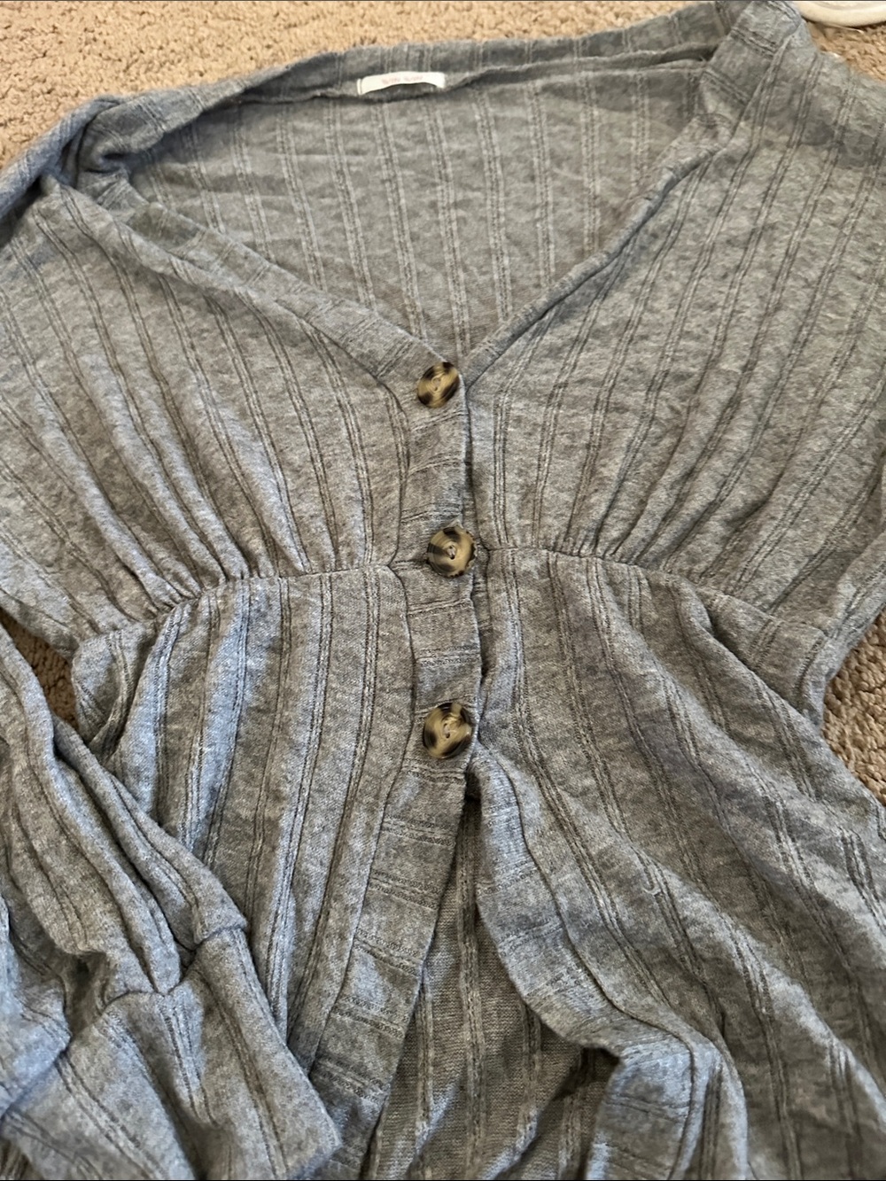WinWin Light Gray Ribbed Button-Front Cardigan - Picture 2 of 3